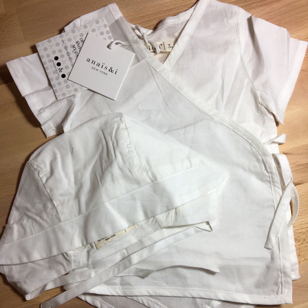 Anais & I White Kimono Romper and Hat Set